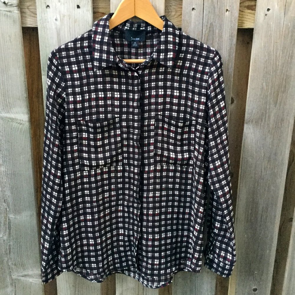 Lumiere black & grey plaid button down top - size M